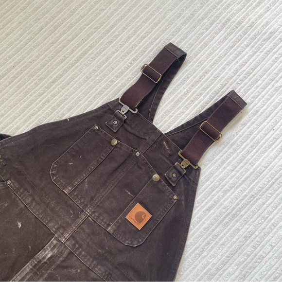 Carharrt R06 Dark Brown Relaxed Fit Duck Canvas Jumpsuit Overalls | 38x30 - Picture 1 of 6